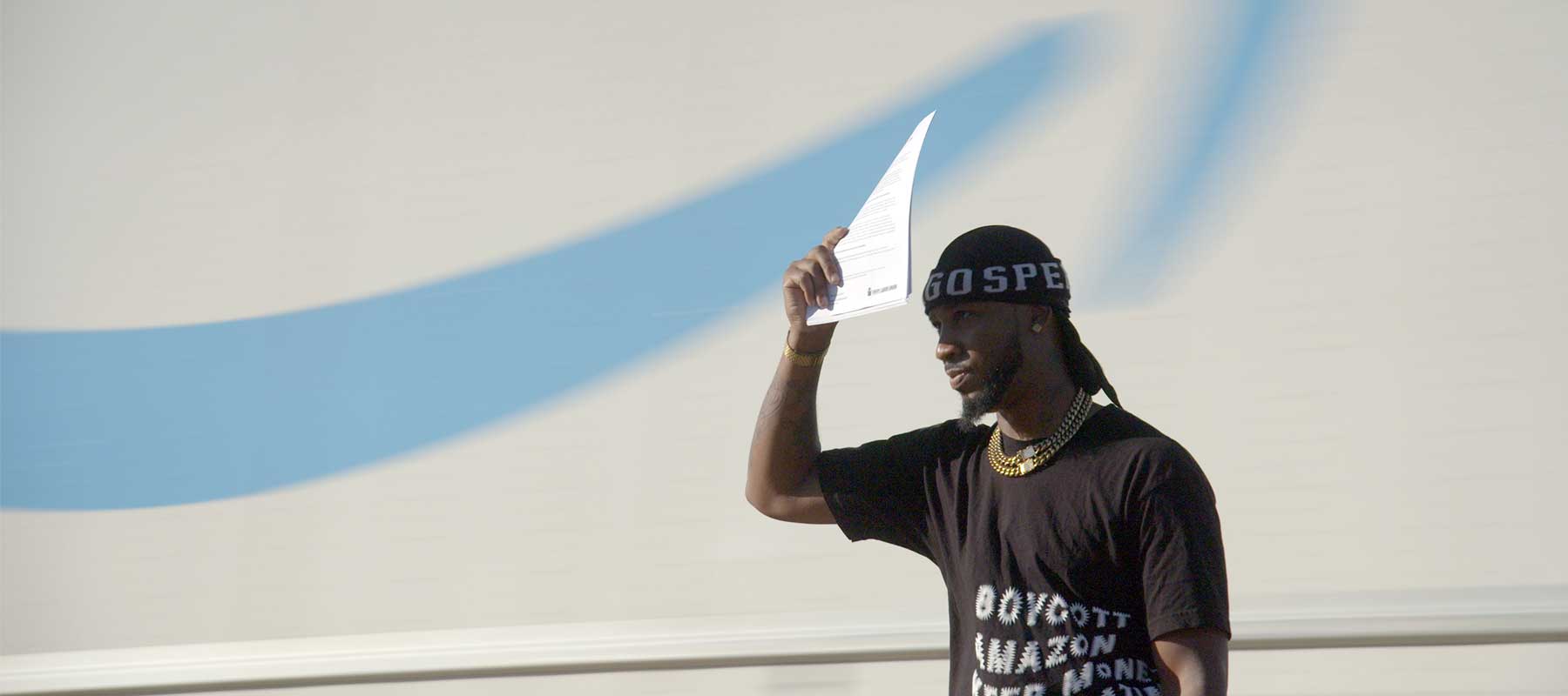 A man attending a union event for his place of work.